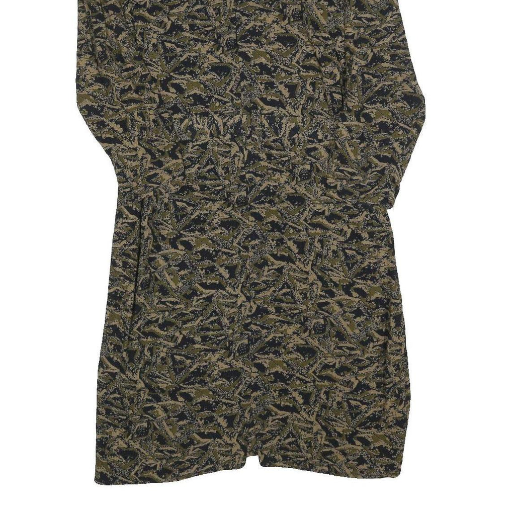 Womens Black & Beige Printed Day Polyester Dress S Abstract Pattern Long Sleeve