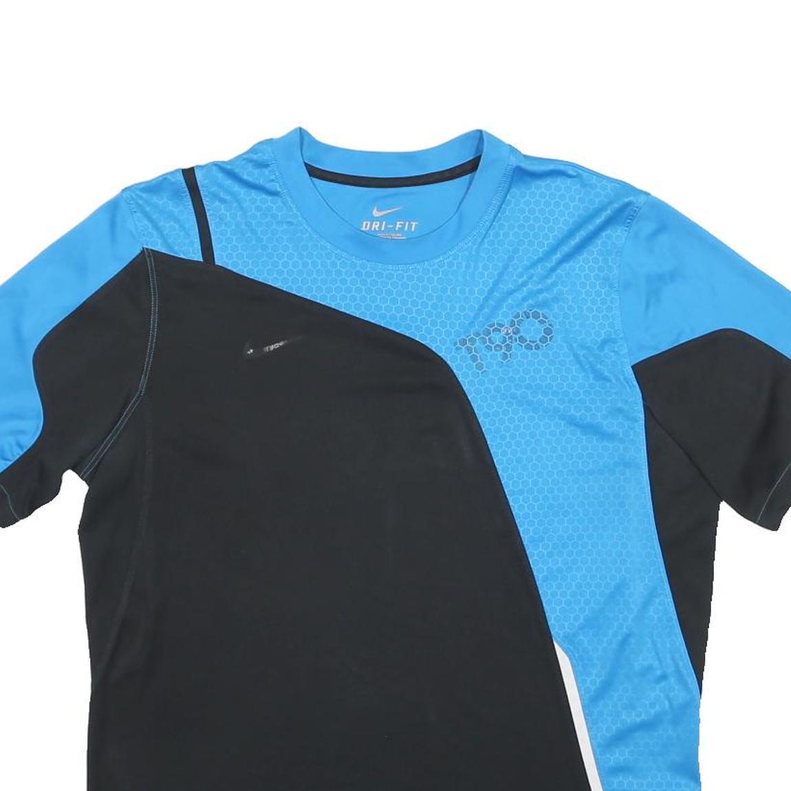 NIKE Mens Black & Blue Graphic T-Shirt L Short Sleeve Crew Neck Dri-Fit
