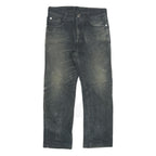 HUO CHE TOU Mens Jeans Black Regular Straight Denim Medium W30 L26 Embroidered