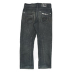 HUO CHE TOU Mens Jeans Black Regular Straight Denim Medium W30 L26 Embroidered