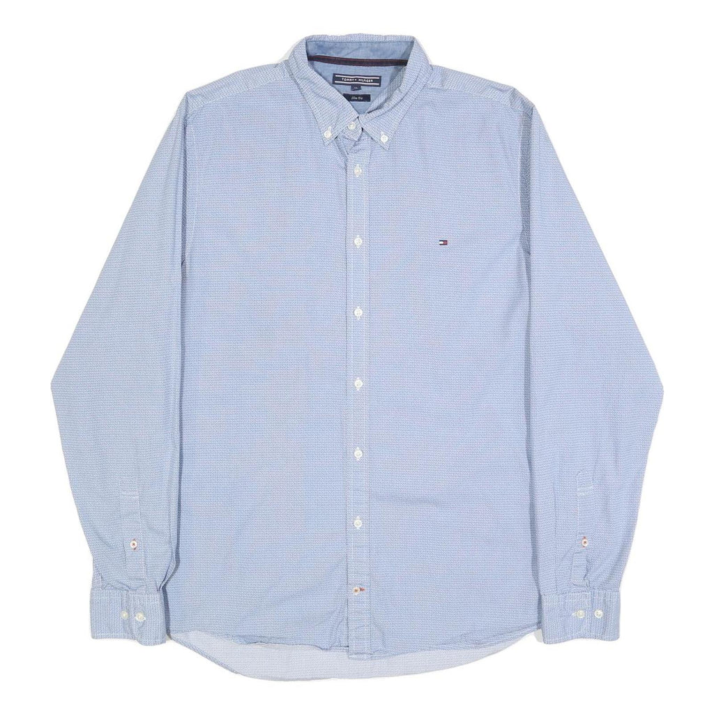 TOMMY HILFIGER Mens Blue Button-Down Shirt XL Classic Cotton Long Sleeve Smart