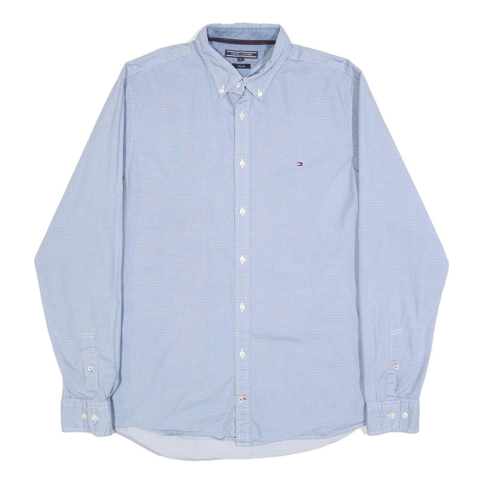 TOMMY HILFIGER Mens Blue Button-Down Shirt XL Classic Cotton Long Sleeve Smart