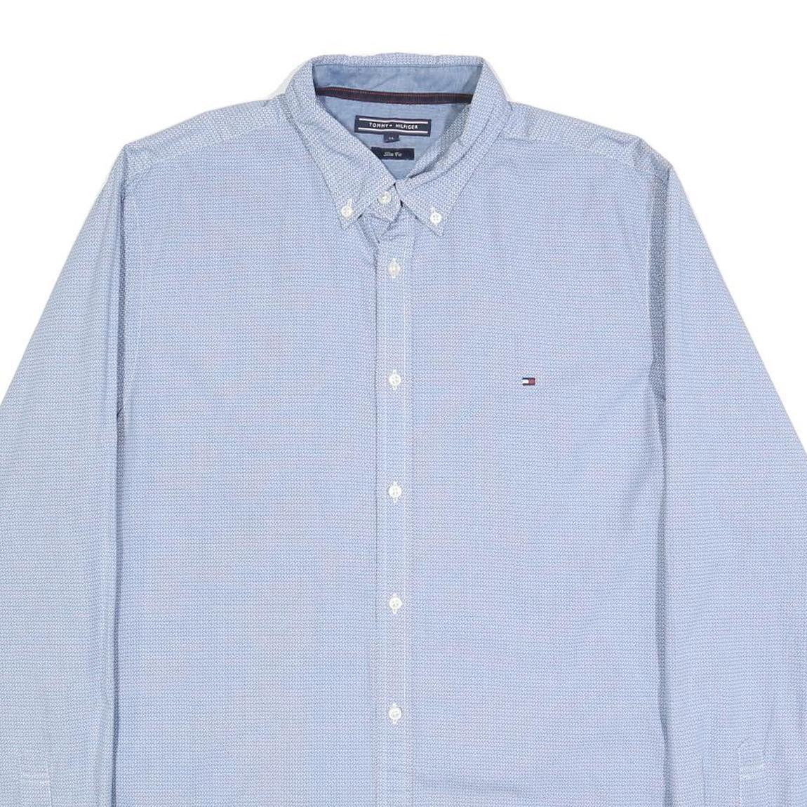 TOMMY HILFIGER Mens Blue Button-Down Shirt XL Classic Cotton Long Sleeve Smart