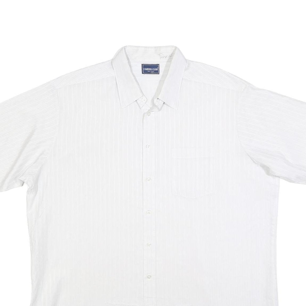 CAREER CLUB Mens White Stripe Shirt XL Polyester Blend Casual Button Front