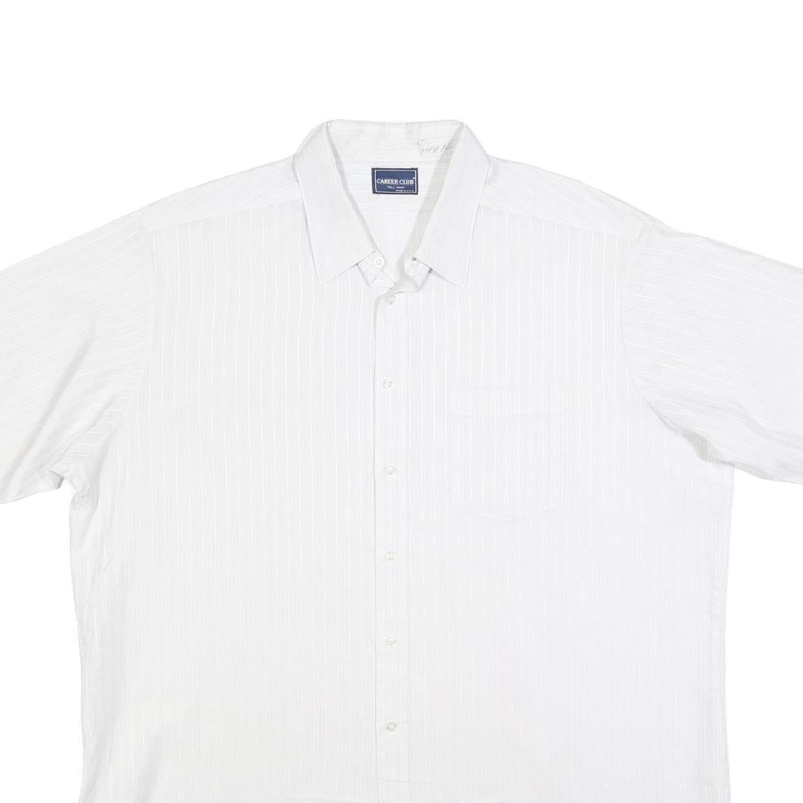 CAREER CLUB Mens White Stripe Shirt XL Polyester Blend Casual Button Front