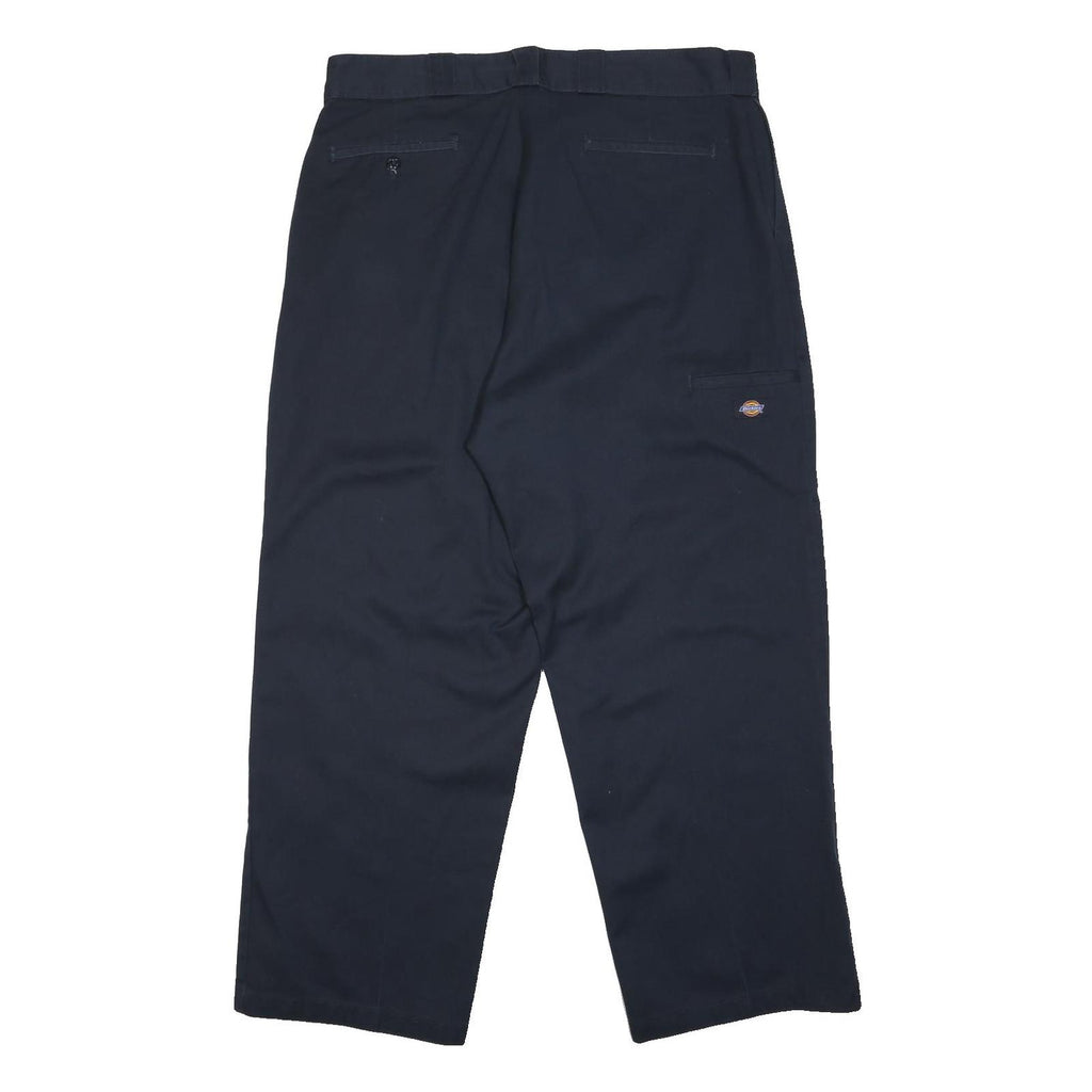 DICKIES Mens Polyester Blend Navy Regular Straight Trousers W38 L30 Workwear