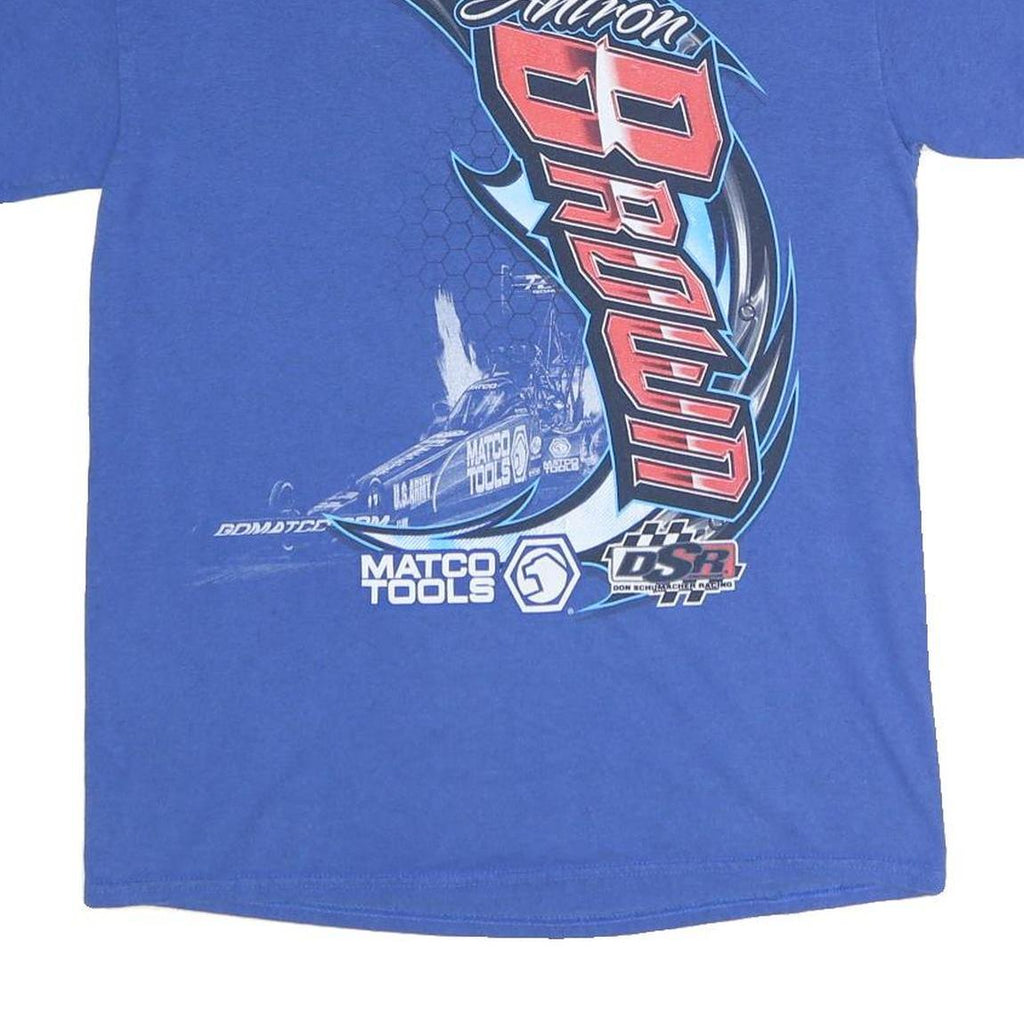 GILDAN Mens Blue Antron Brown Graphic T-Shirt M Short Sleeve Crew Neck Racing