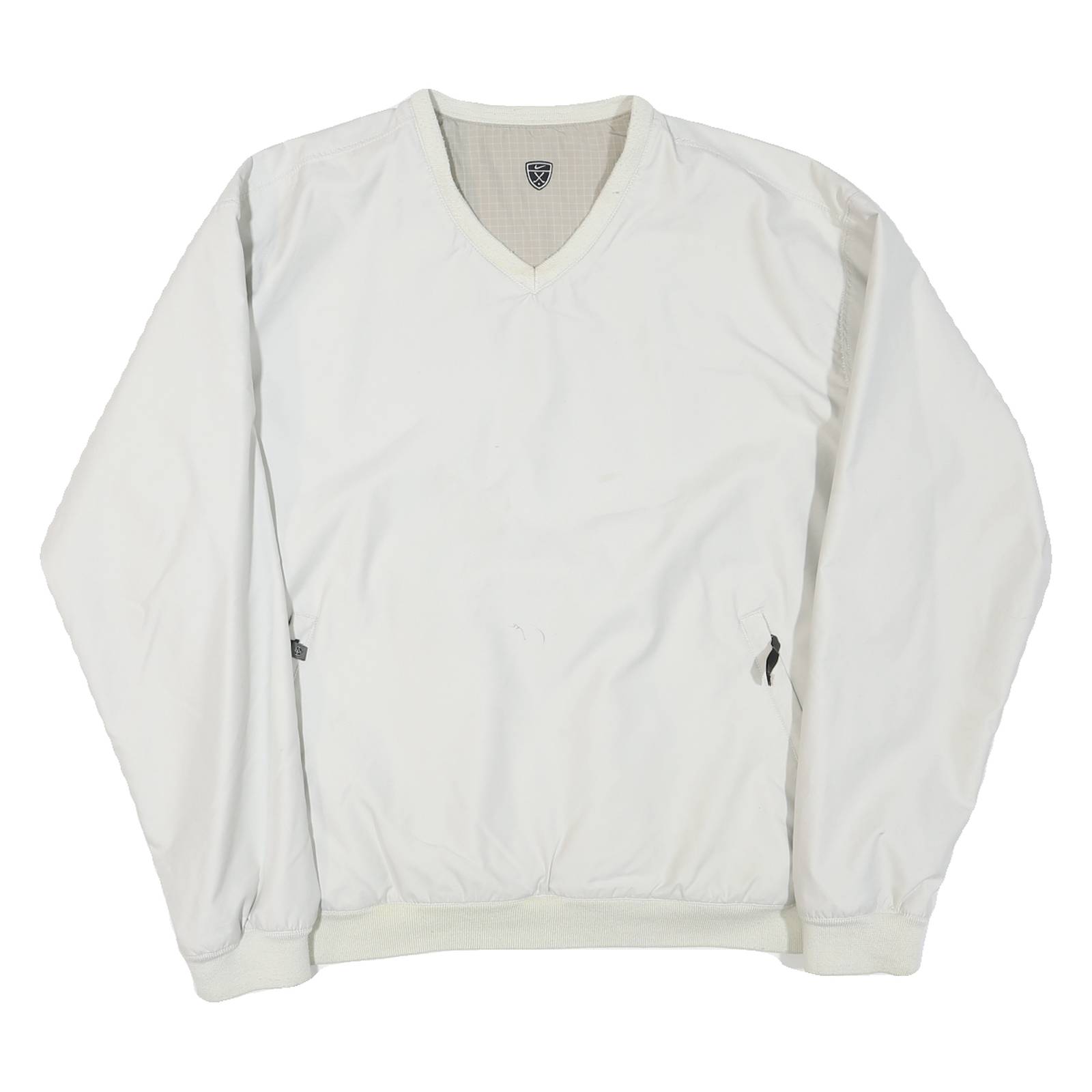 NIKE Mens White Polyester Blend V Neck Jacket XL Plain Casual Sportswear