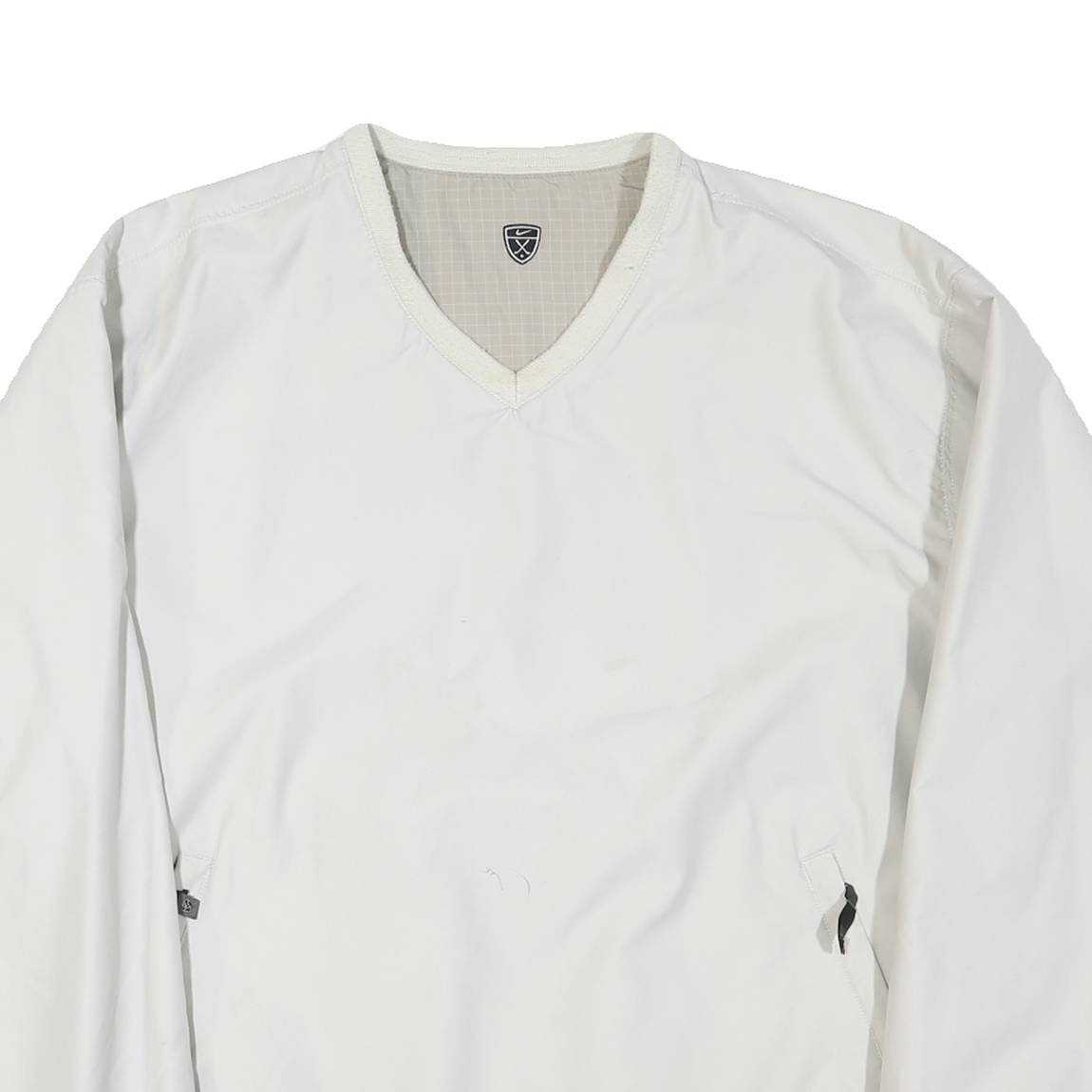 NIKE Mens White Polyester Blend V Neck Jacket XL Plain Casual Sportswear