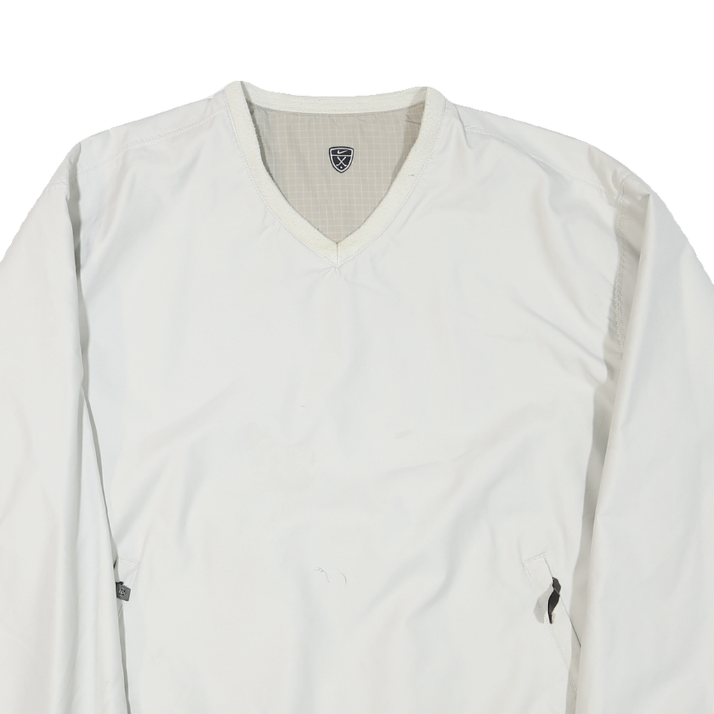 NIKE Mens White Polyester Blend V Neck Jacket XL Plain Casual Sportswear