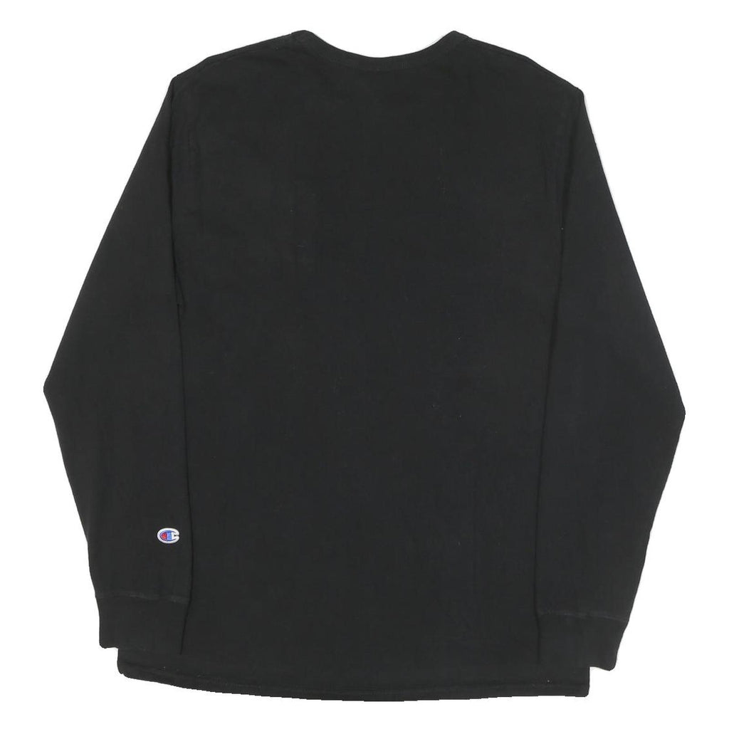 CHAMPION Mens Black Long Sleeve Crew Neck Cotton Blend L Logo T-Shirt