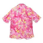 CALANIA Womens Pink Yellow Floral Short Sleeve Button Neck Top UK 16 Summer
