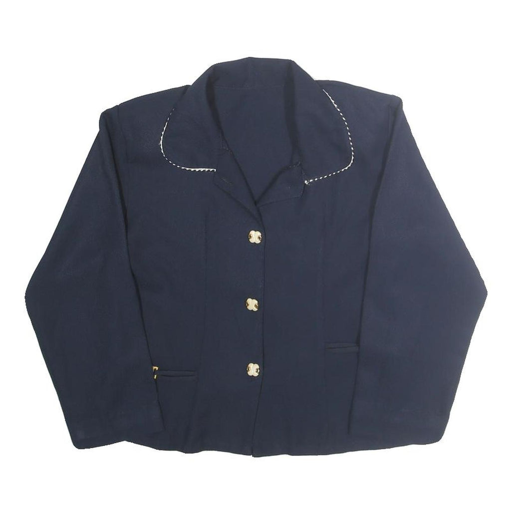 Womens Navy Blue Basic Top Long Sleeve Collar M Cotton Blend Casual