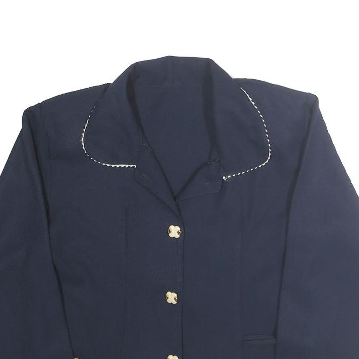 Womens Navy Blue Basic Top Long Sleeve Collar M Cotton Blend Casual