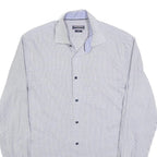 TOMMY HILFIGER Mens Blue & White Checked Shirt M Cotton Blend Classic Fit Smart