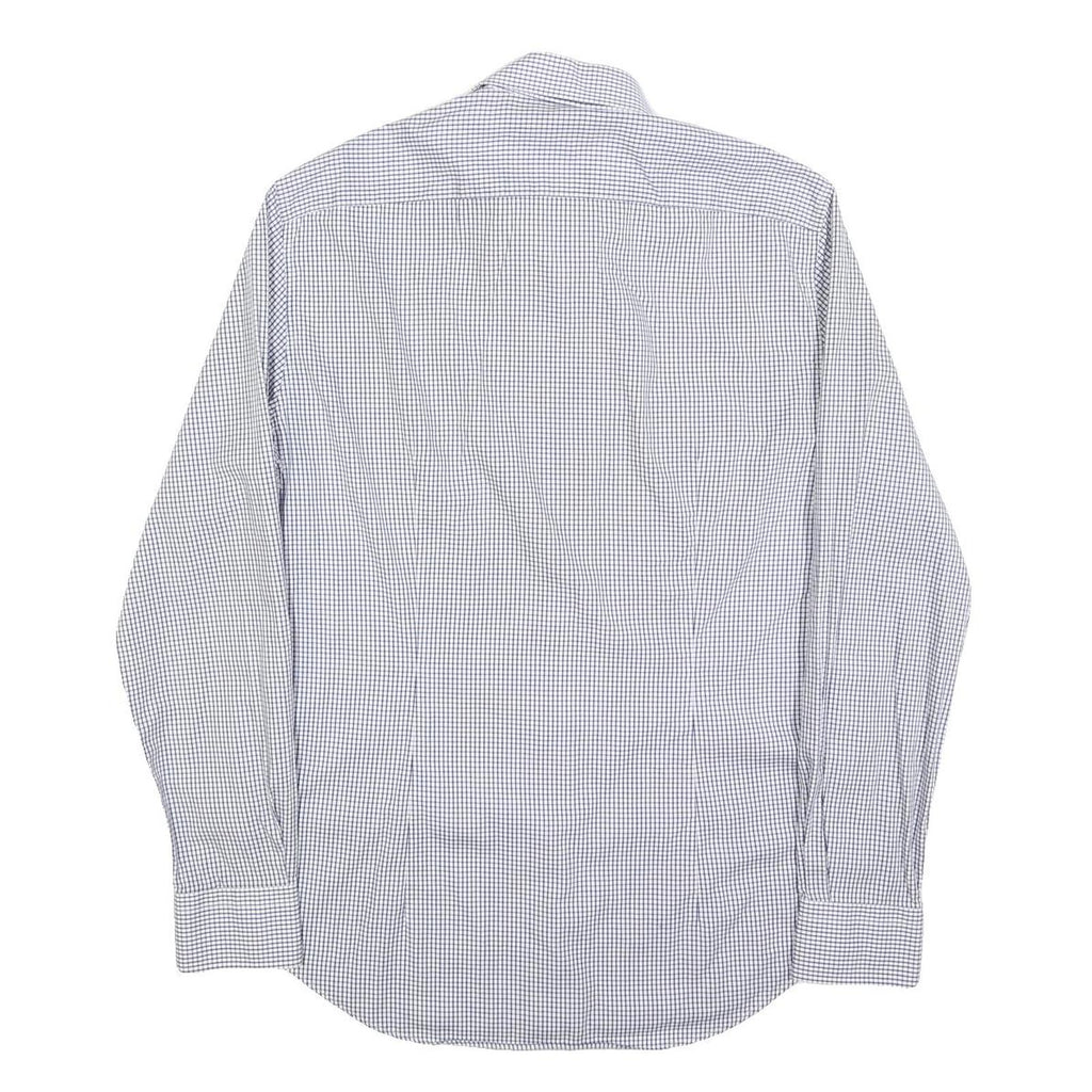 TOMMY HILFIGER Mens Blue & White Checked Shirt M Cotton Blend Classic Fit Smart