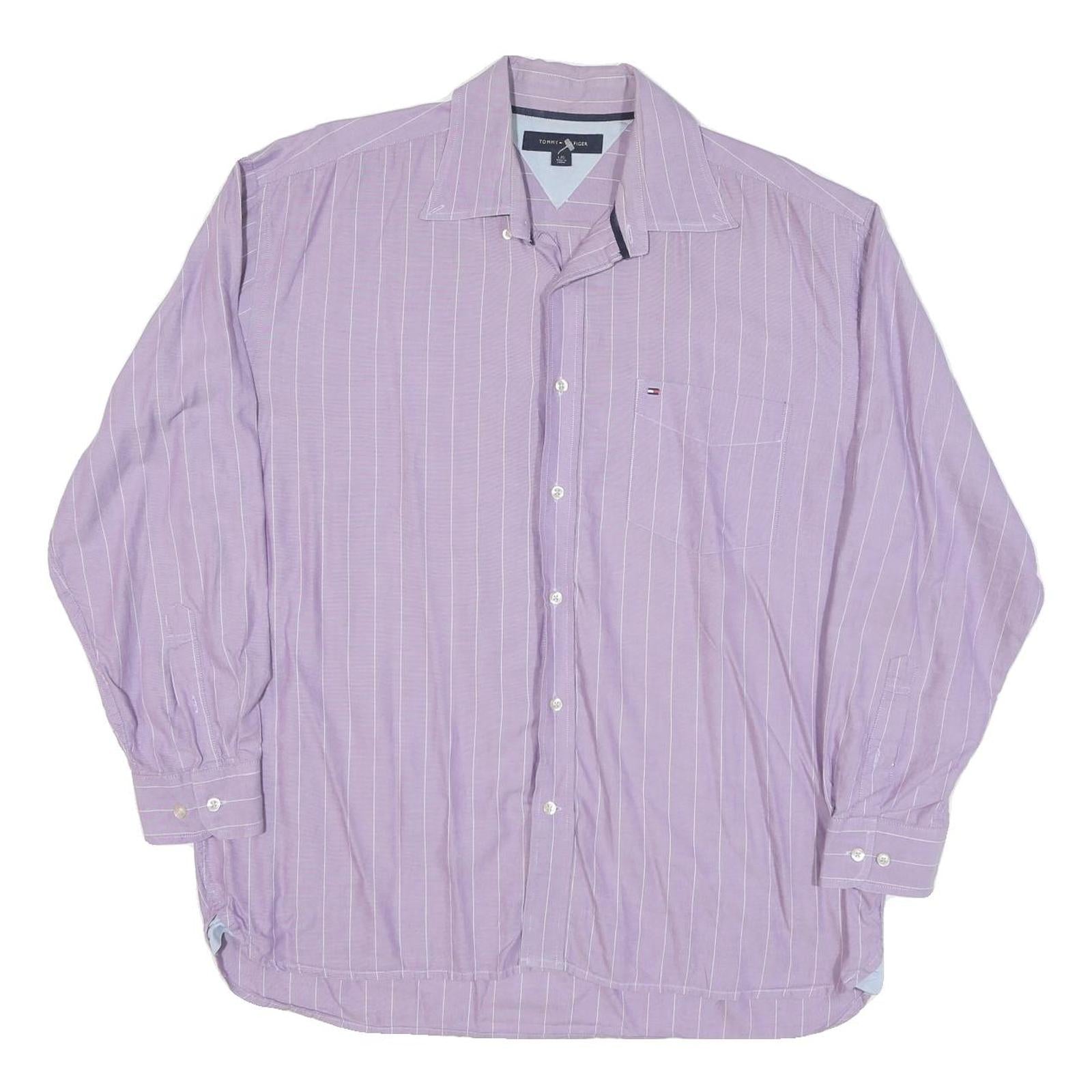 TOMMY HILFIGER Mens Purple & White Stripe Shirt L Button Long Sleeve Casual