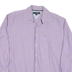 TOMMY HILFIGER Mens Purple & White Stripe Shirt L Button Long Sleeve Casual