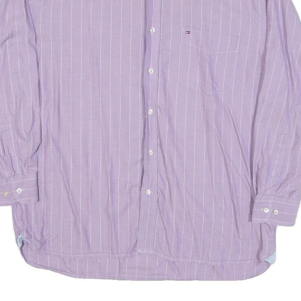 TOMMY HILFIGER Mens Purple & White Stripe Shirt L Button Long Sleeve Casual
