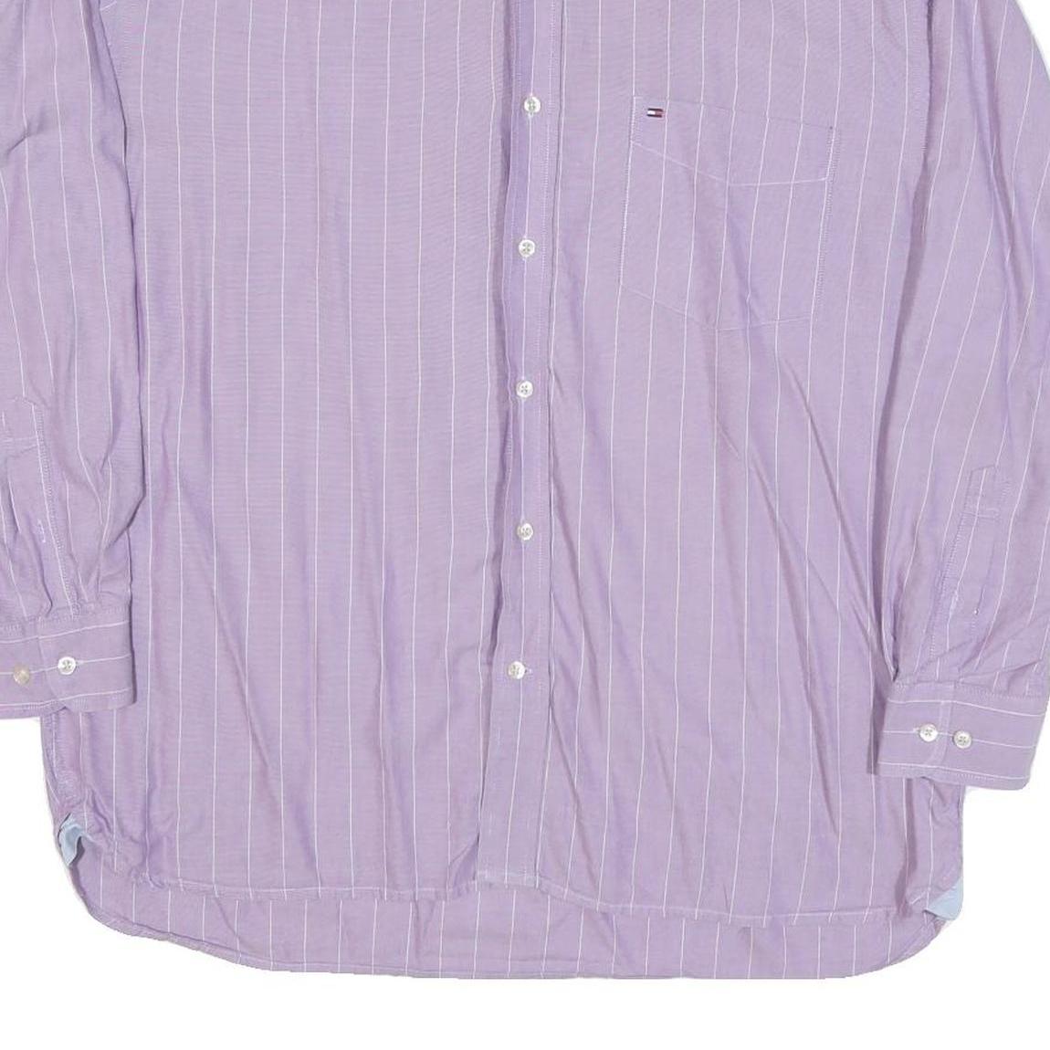 TOMMY HILFIGER Mens Purple & White Stripe Shirt L Button Long Sleeve Casual