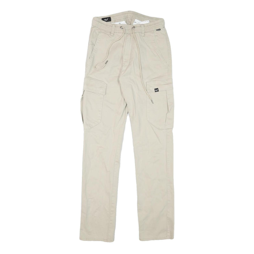 REELL Womens Beige Cotton Blend Regular Cargo Trousers W26 L30 Drawstring Waist