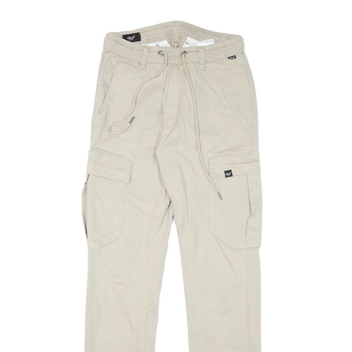 REELL Womens Beige Cotton Blend Regular Cargo Trousers W26 L30 Drawstring Waist