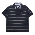 TOMMY HILFIGER Mens Navy Blue & White Striped Short Sleeve Polo Shirt L Cotton