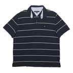 TOMMY HILFIGER Mens Navy Blue & White Striped Short Sleeve Polo Shirt L Cotton