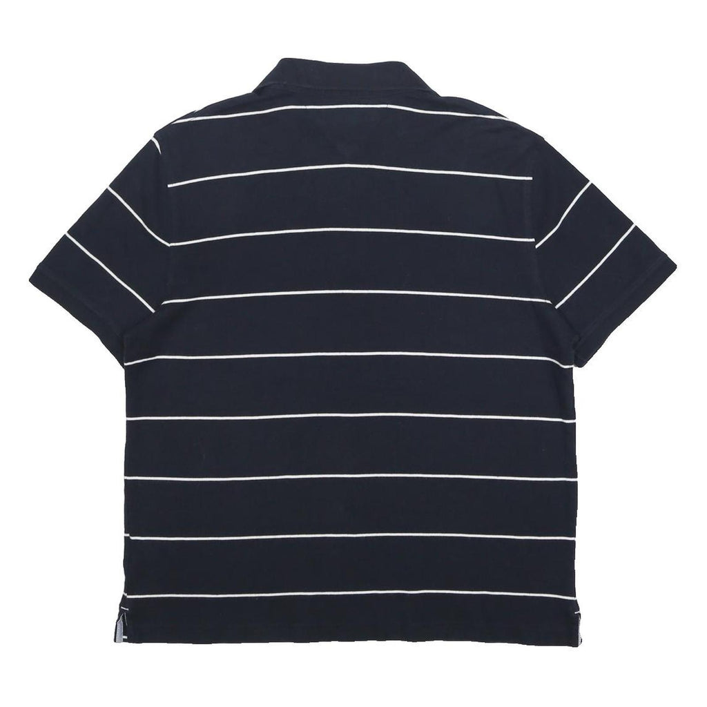 TOMMY HILFIGER Mens Navy Blue & White Striped Short Sleeve Polo Shirt L Cotton