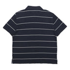TOMMY HILFIGER Mens Navy Blue & White Striped Short Sleeve Polo Shirt L Cotton