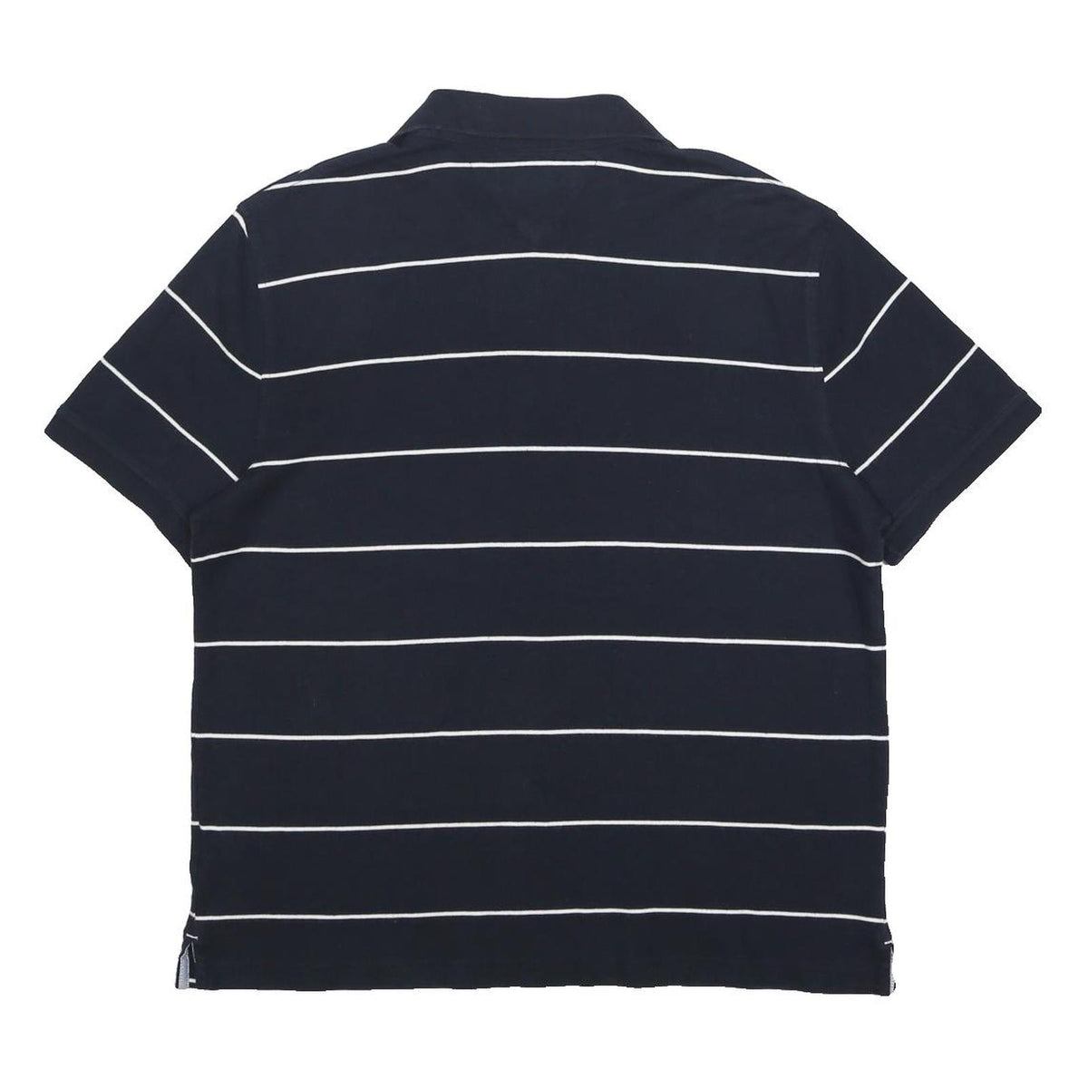 TOMMY HILFIGER Mens Navy Blue & White Striped Short Sleeve Polo Shirt L Cotton