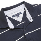 TOMMY HILFIGER Mens Navy Blue & White Striped Short Sleeve Polo Shirt L Cotton