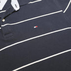 TOMMY HILFIGER Mens Navy Blue & White Striped Short Sleeve Polo Shirt L Cotton