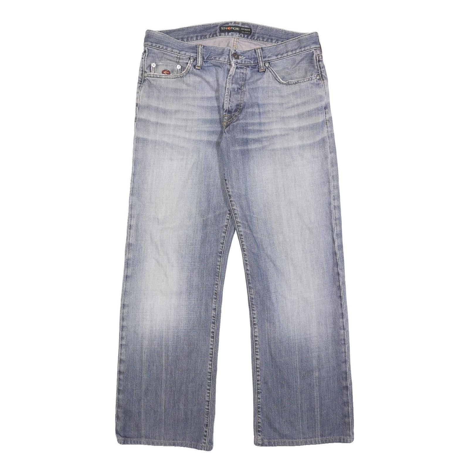 ENERGIE Mens Relaxed Blue Denim Light W33 L30 Cotton Button Closure Jeans Casual