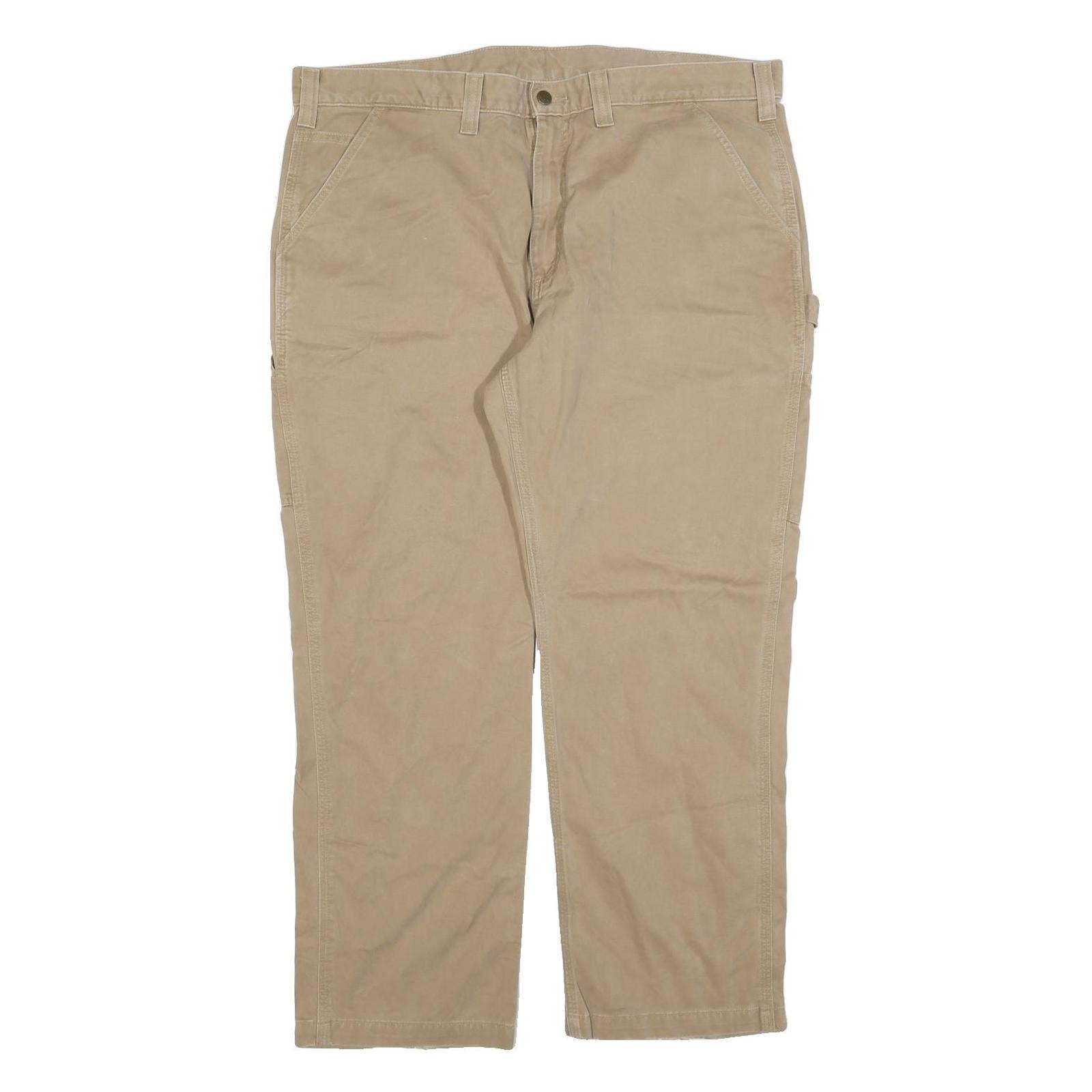 CARHARTT Mens Cotton Blend Beige Relaxed Straight Trousers W42 L30 Workwear