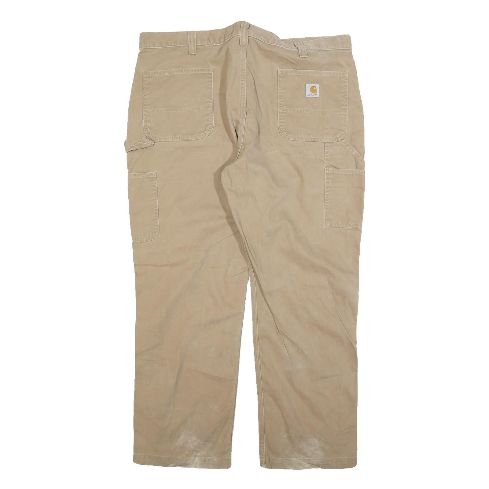 CARHARTT Mens Cotton Blend Beige Relaxed Straight Trousers W42 L30 Workwear