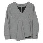 ZARA Womens Black & White Check Printed Blouse Long Sleeve V-Neck L Peplum