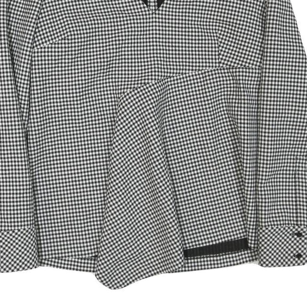 ZARA Womens Black & White Check Printed Blouse Long Sleeve V-Neck L Peplum