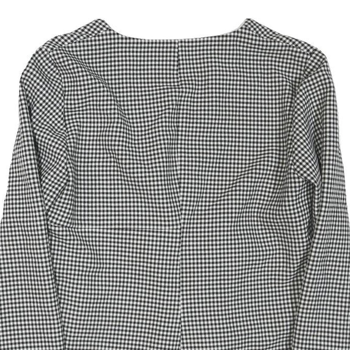 ZARA Womens Black & White Check Printed Blouse Long Sleeve V-Neck L Peplum