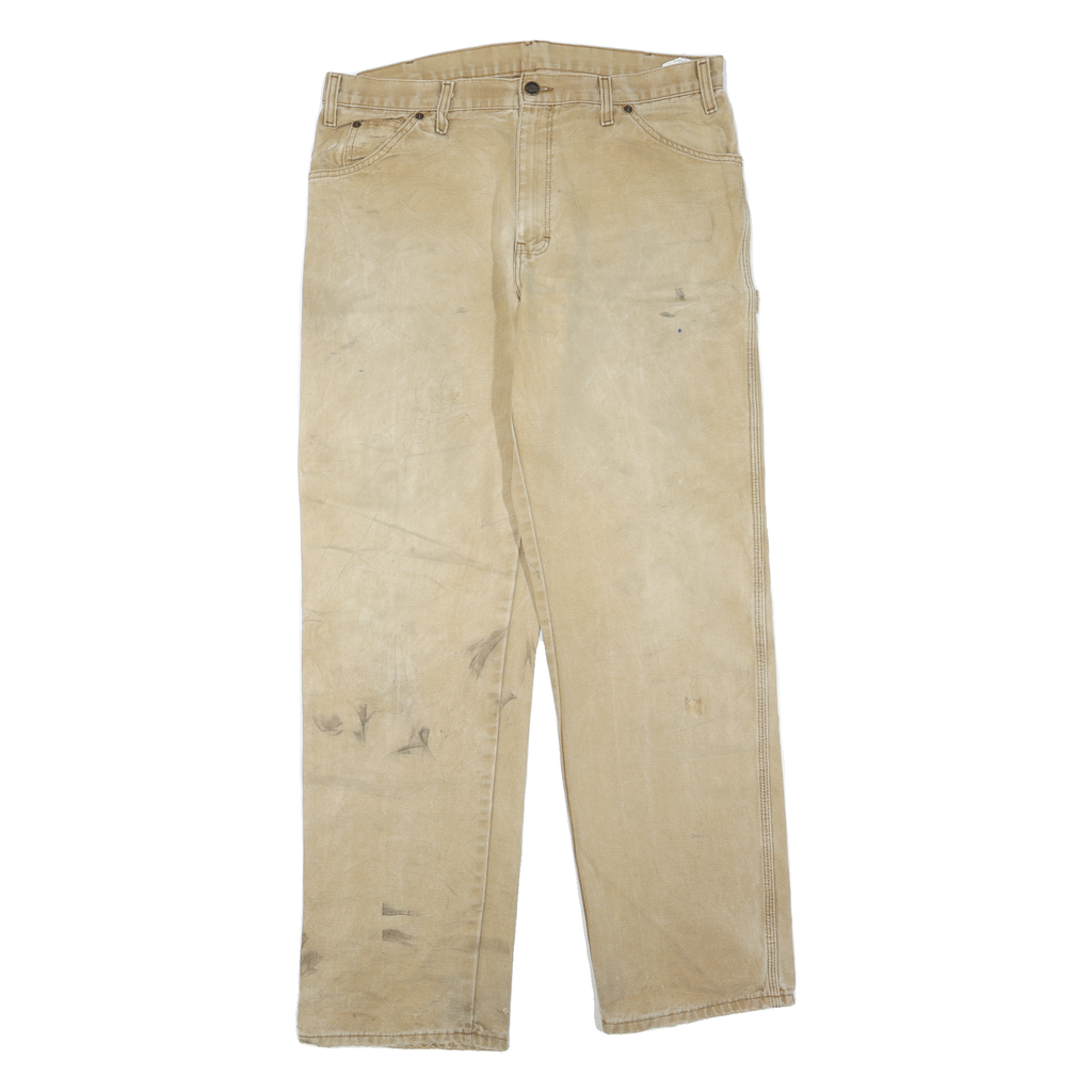 DICKIES Womens Regular Fit Straight Leg Denim Beige W36 L33 Workwear Zip Jeans