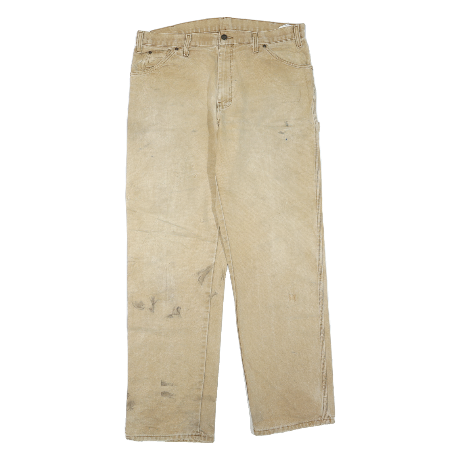 DICKIES Womens Regular Fit Straight Leg Denim Beige W36 L33 Workwear Zip Jeans