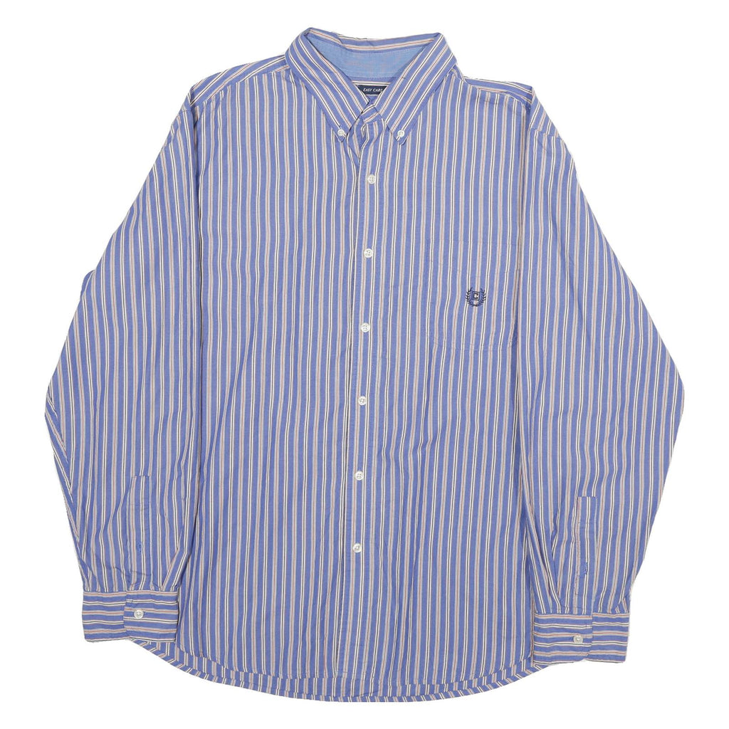 CHAPS Mens Blue & Cream Striped Shirt XL Button Down Cotton Blend Classic
