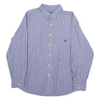 CHAPS Mens Blue & Cream Striped Shirt XL Button Down Cotton Blend Classic