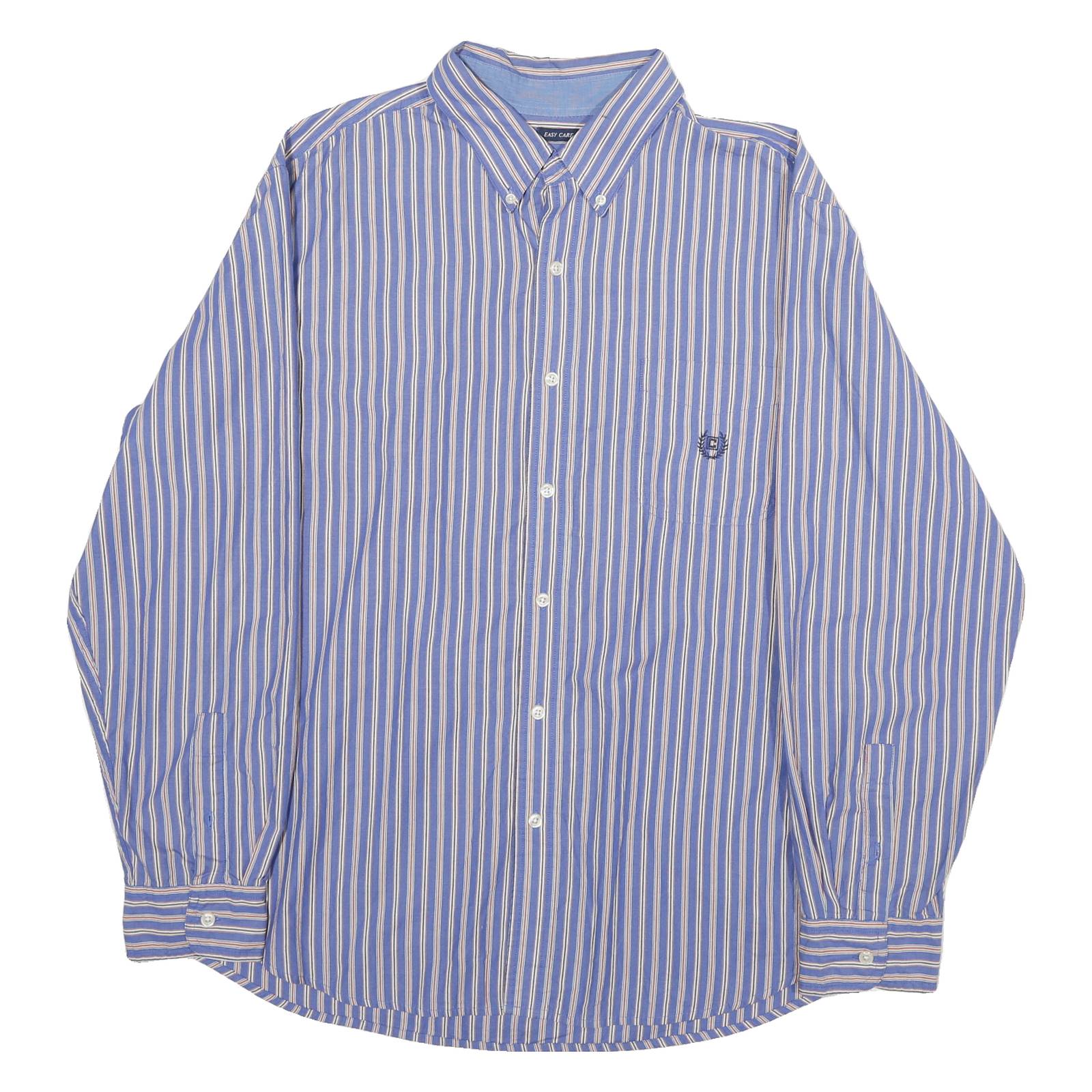 CHAPS Mens Blue & Cream Striped Shirt XL Button Down Cotton Blend Classic