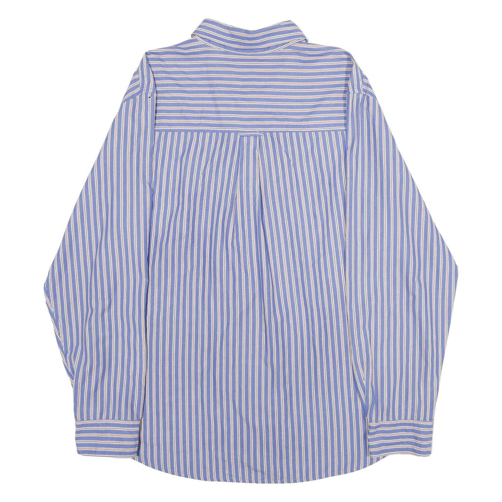 CHAPS Mens Blue & Cream Striped Shirt XL Button Down Cotton Blend Classic