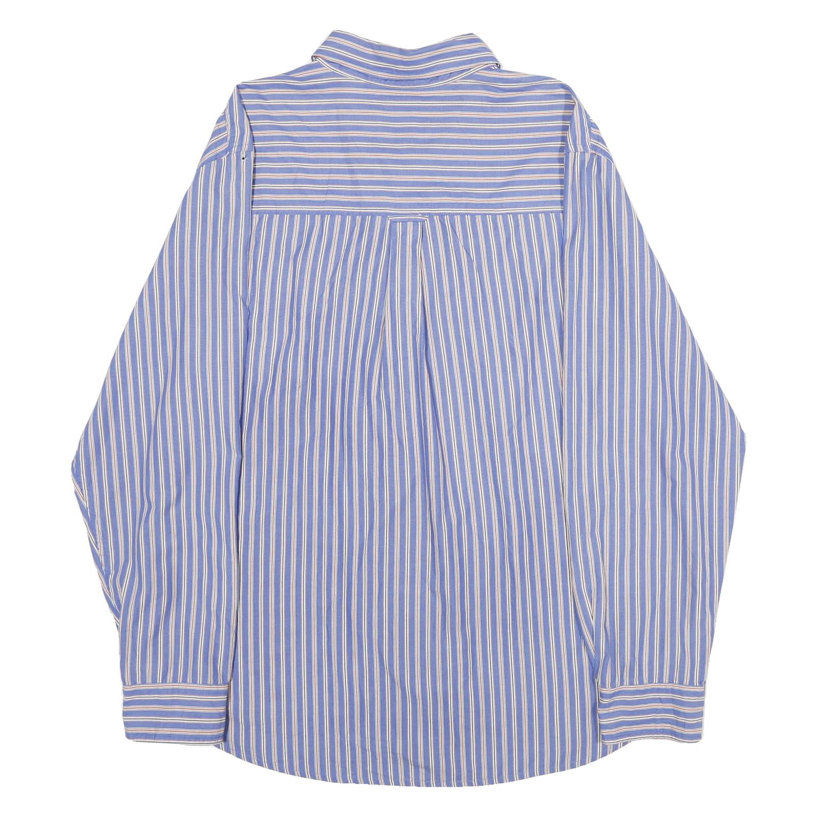 CHAPS Mens Blue & Cream Striped Shirt XL Button Down Cotton Blend Classic