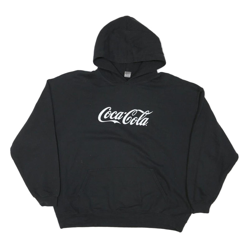 GILDAN Mens Black Coca-Cola Hoodie XL Cotton Blend Pullover Casual Sweatshirt
