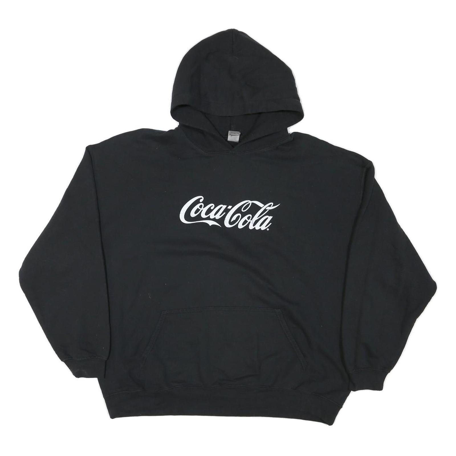 GILDAN Mens Black Coca-Cola Hoodie XL Cotton Blend Pullover Casual Sweatshirt
