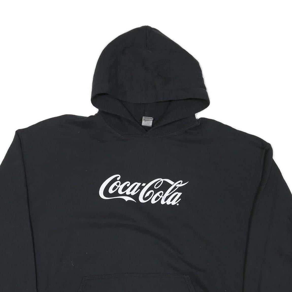 GILDAN Mens Black Coca-Cola Hoodie XL Cotton Blend Pullover Casual Sweatshirt