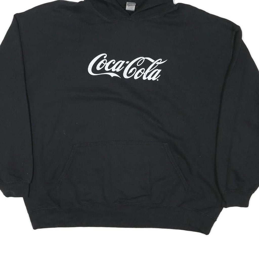 GILDAN Mens Black Coca-Cola Hoodie XL Cotton Blend Pullover Casual Sweatshirt